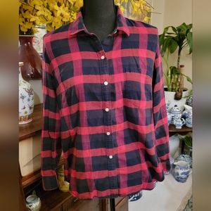 Gap Red/Black Buffalo Check Fitted Boyfriend Flannel Shirt M